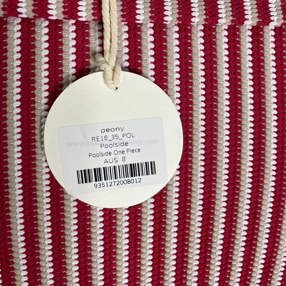 Peony Swimwear Poolside One Piece Swimsuit with Tie Red White - Picture 3 of 14